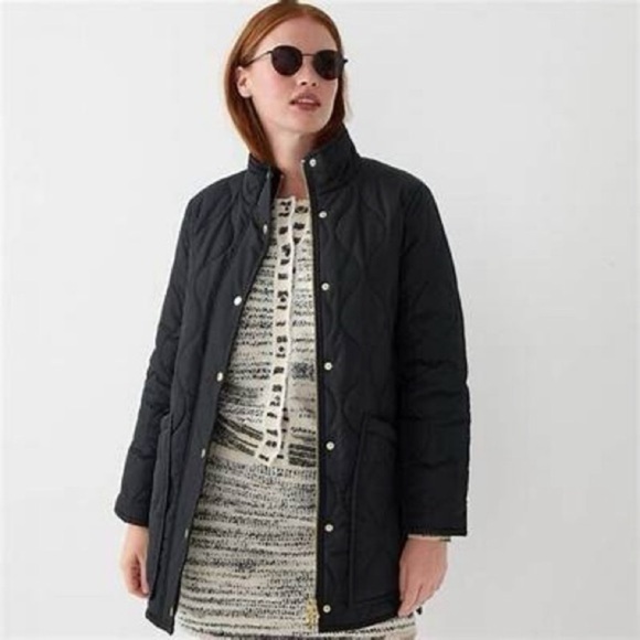 J Crew Quilted Cocoon coat size S‎ black packets winter fall - Picture 1 of 12